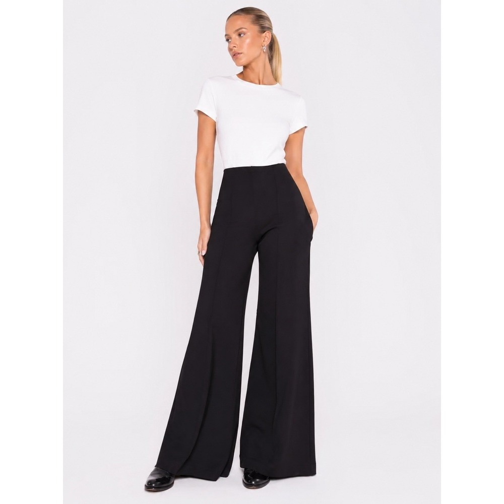 Ripley Rader Black Ponte Knit Long Wide Leg Pants High Waisted Size 2 XS